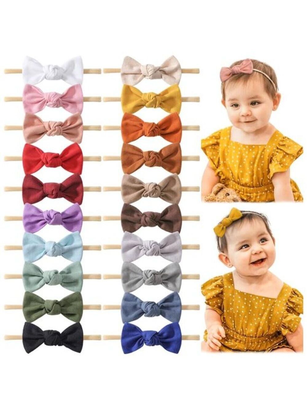 Baby Girl Headbands 20PCS Linen Hair Bows Stretchy Nylon Hairbands Newborn Toddl